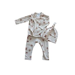 Neutral Crescent Print Baby Matching Set with Hat